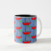 Monogramme personnalisé Blue Sailboat Coffee Mug (Devant droit)