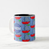 Monogramme personnalisé Blue Sailboat Coffee Mug (Devant gauche)