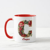 Monogramme personnalisé C Mug rouge or de Noël (Gauche)