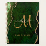 Monogramme personnalisé Chic Green Parties scintil<br><div class="desc">Ce planificateur personnalisé chic gardera votre planning organisé et dispose d'un motif agate vert avec parties scintillant or. Customisez votre monogramme et le nom en écriture manuscrite calligraphie. Ci-dessous on peut lire "20XX PLANNER". Conçu pour vous par ExtremeTees.</div>