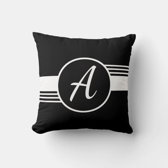 Monogramme personnalisé Coussin noir et blanc (Recto)