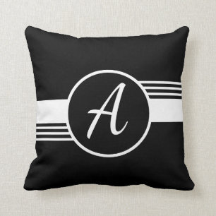 Monogramme personnalisé Coussin noir et blanc