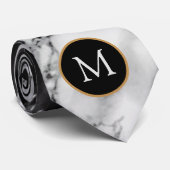 Monogramme personnalisé Cravate en marbre noir bla (Roulé)