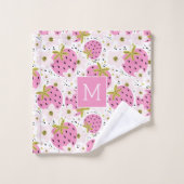 Monogramme personnalisé de fraises roses (Gant de toilette)
