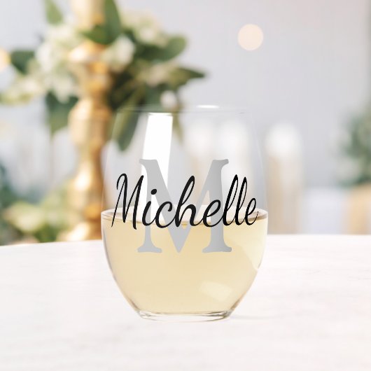Monogramme personnalisé élégant verre de vin sans (Insitu (Mariage))
