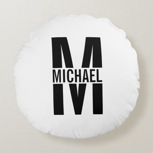 Monogramme personnalisé et nom Coussin rond (Devant)