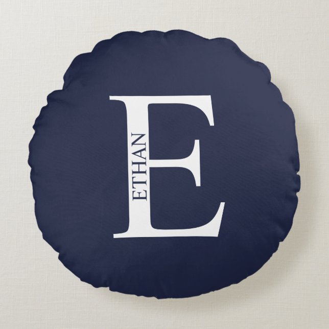 Monogramme personnalisé et nom Coussin rond (Devant)