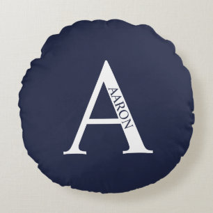 Monogramme personnalisé et nom Coussin rond