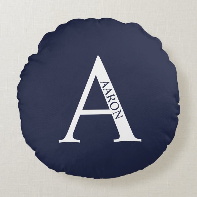 Monogramme personnalisé et nom Coussin rond (Devant)