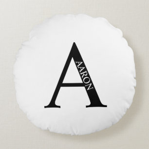 Monogramme personnalisé et nom Coussin rond