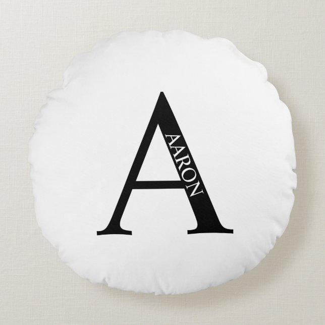 Monogramme personnalisé et nom Coussin rond (Devant)