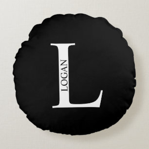 Monogramme personnalisé et nom Coussin rond