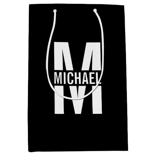 Monogramme personnalisé et nom sac cadeau moyen (Devant)