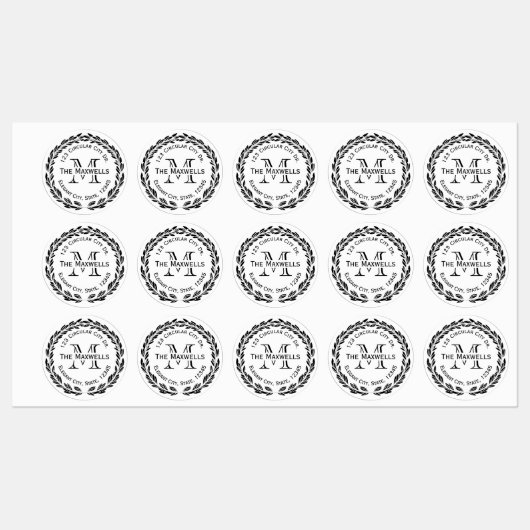 Monogramme personnalisé Étiquette de adresse étanc (Feuille)