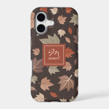 Monogramme Personnalisé Feuilles d'Automne Sombres