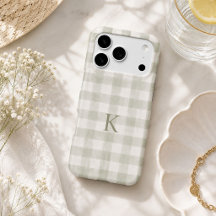 Monogramme personnalisé Gingham Sage doux de famil