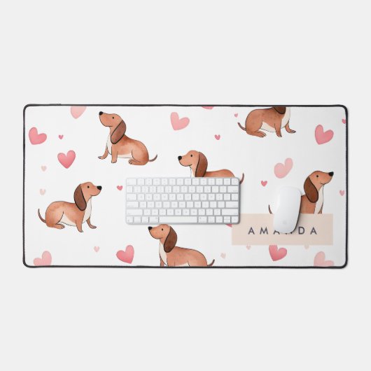 Monogramme Personnalisé Mignon Chien Dachshund (Clavier et souris)