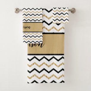 Monogramme Personnalisé Noir Or Blanc Chevron