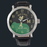 Monogramme personnalisé Nom de golf Best Man Gfit<br><div class="desc">Cette montre unique est conçue comme un cadeau pour votre Best Man (ou Groomsmen) qui favorise vraiment le golf. Caractéristiques du monogramme / initial; prénom et date du mariage. Il y a même une couche unique du monogramme — regardez attentivement et vous verrez trois couleurs, ce qui lui donne une...</div>