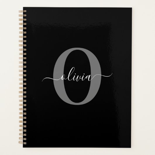 Monogramme personnalisé Nom de script noir blanc g (Devant)