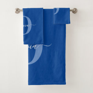 Monogramme personnalisé Nom du script Bleu Blanc