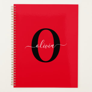 Monogramme personnalisé Nom du script Rouge Noir B