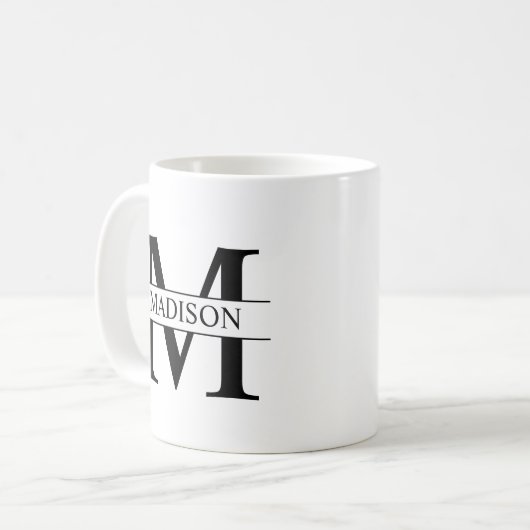 Monogramme personnalisé Nom initial Café Mug (Devant gauche)