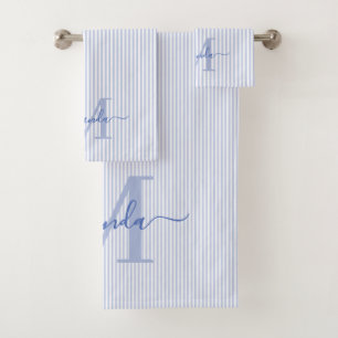Monogramme Personnalisé Rayures Bleues et Blanches