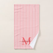 Monogramme Personnalisé Rayures Rouges et Blanches (Serviette à main)