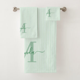 Monogramme Personnalisé Rayures Vertes et Blanches
