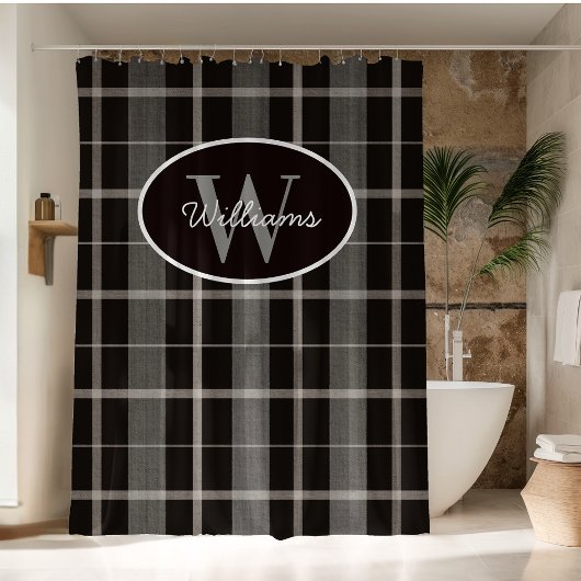 Monogramme personnalisé Rideau de douche Plaid gri