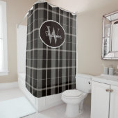 Monogramme personnalisé Rideau de douche Plaid gri (En situation)