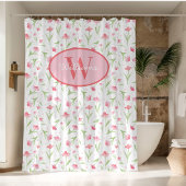Monogramme personnalisé Rideau Douche Fleurs roses