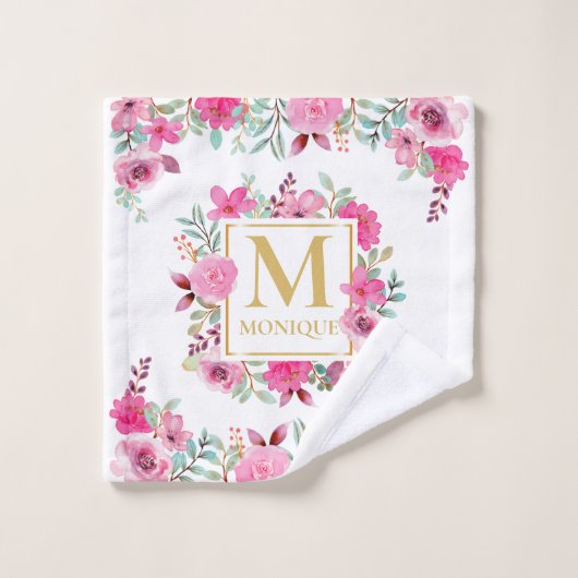 Monogramme personnalisé Rose de pivoine rose (Gant de toilette)