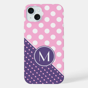Monogramme personnalisé, rose, violet et pois blan