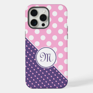 Monogramme personnalisé, rose, violet et pois blan