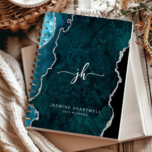 Monogramme personnalisé Turquoise Argent Agate 202