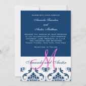 Monogramme photo de Blue Damask Invitations au mar (Dos)