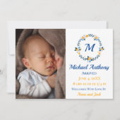 Monogramme photo de garçon moderne Faire-part de n (Devant)