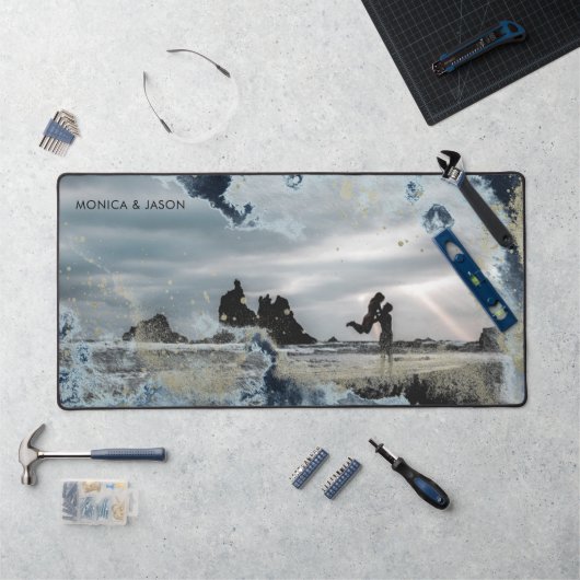 monogramme photo du couple des vagues aquarelle (Poste de travail)