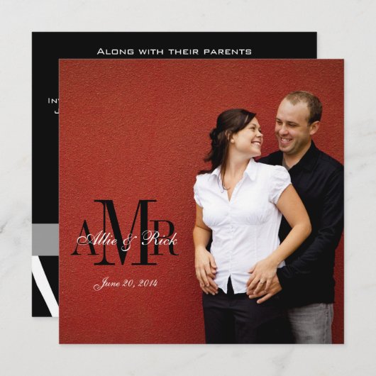 Monogramme photo Invitations de mariage Zebra (Devant / Derrière)