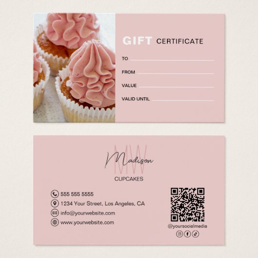 Monogramme Photo QR Boulangerie Certificat cadeau  (Devant & derrière)
