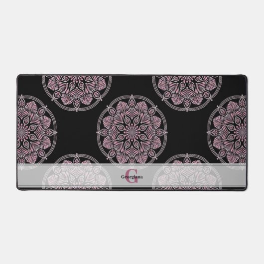 Monogramme Pink Floral Fronds Polka Dot Mandala (Recto)