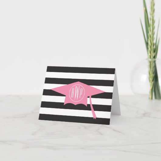 Monogramme Pink Graduation Cap + Black Stripes (Devant)