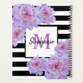 Monogramme Pink Peony Flower Black Stripe pourpre (Dos)