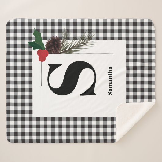 Monogramme Plaid Noël Sherpa Blanche (Devant (Horizontal))