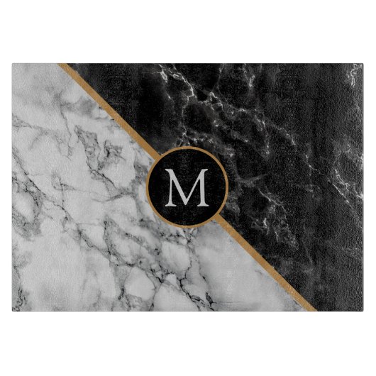 Monogramme Planche à découper Pierre en marbre noi (Devant)