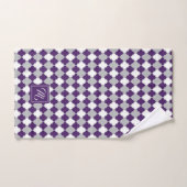 Monogramme Plum violet, gris et blanc Quatrefoil (Serviette à main)