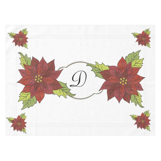 Monogramme Poinsettias sur nappes de vacances blan (Devant (Horizontal))