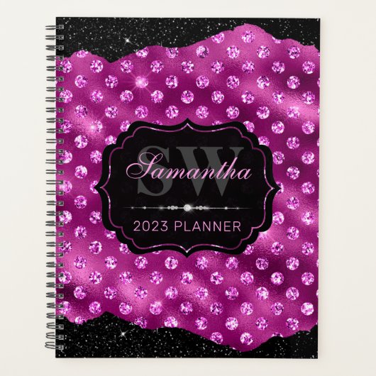 Monogramme points de paillettes rose magenta et bo (Devant)